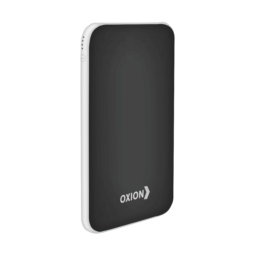OXION Внешний аккумулятор Ultra Thin 10000 Li-pol OPB-1011 2USB 1A/2A, черный,  пластик, резиновое покр., индикатор, фонарь