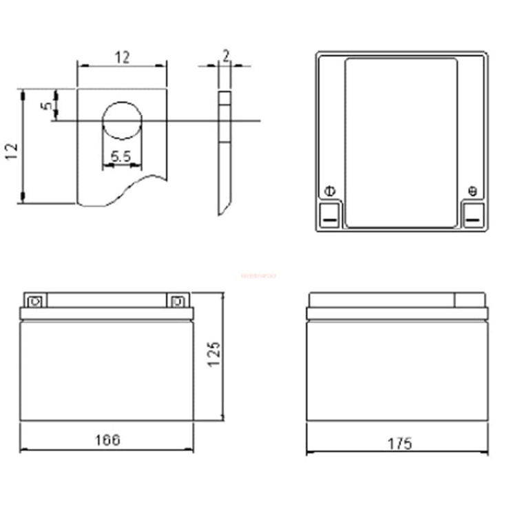 Размеры аккумулятора Robiton VRLA12-26