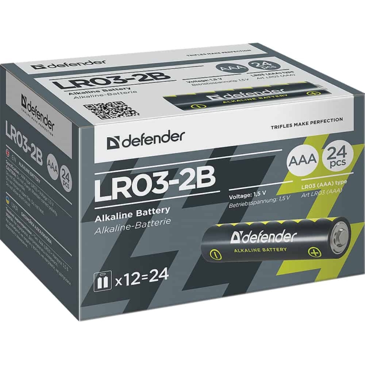 Батарейка алкалиновая Defender LR03-2B AAA, в блистере 2 шт