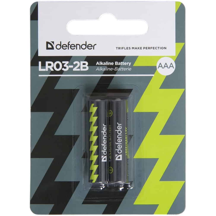 Батарейка алкалиновая Defender LR03-2B AAA, в блистере 2 шт
