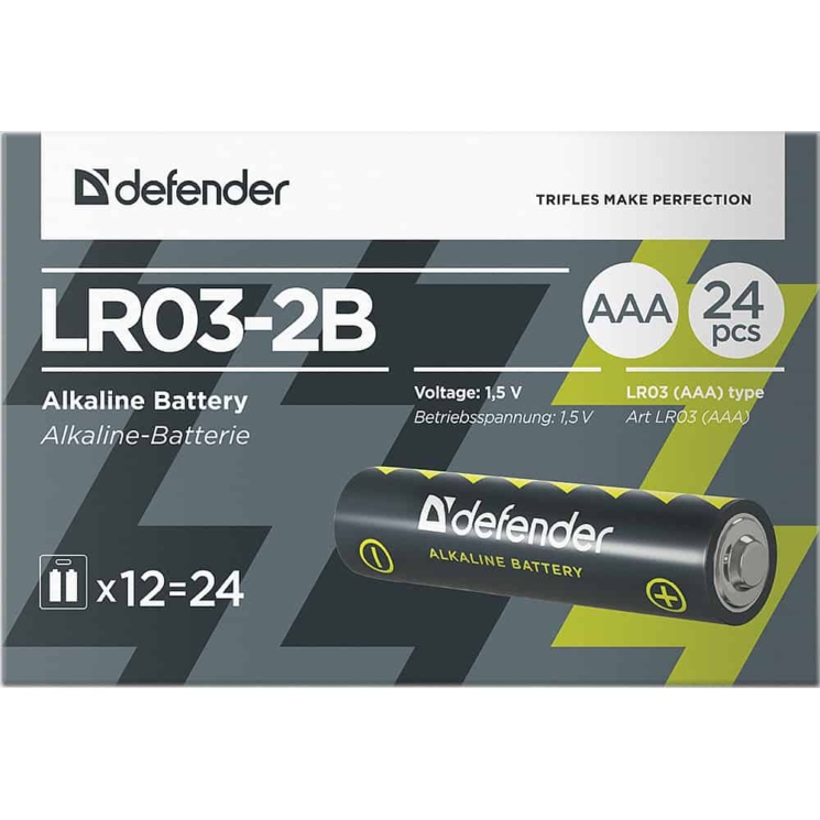 Батарейка алкалиновая Defender LR03-2B AAA, в блистере 2 шт