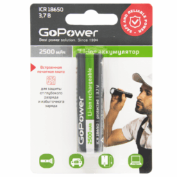 Аккумулятор GoPower 18650/HT Li-Ion 3.7V 2500mAh защ BL1 (6)(120)