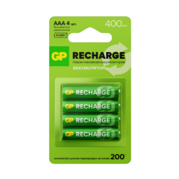 Аккумулятор GP 40AAAHC (HR03) Recharge 400mAh Ni-Mh 1,5V BL4 (32)(192)