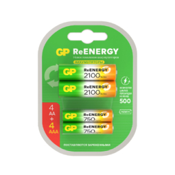 Набор Аккумуляторов GP ReEnergy 4x210AAHC(HR6 2000mAh) + 4x75AAAHC(HR03 750mAh) Ni-Mh BL8 (48)